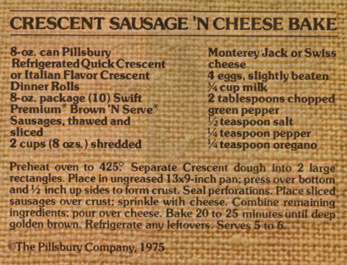 Vintage Recipe Clipping For Crescent Sausage 'N Cheese Bake