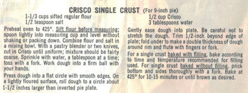 Crisco Single Pie Crust Recipe
