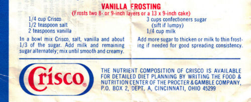 Crisco Vanilla Frosting Recipe Clipping