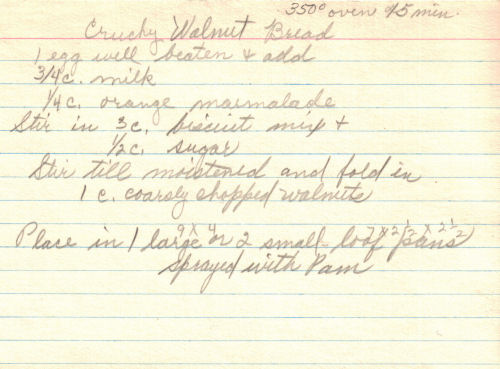 Handwritten Recipe For Crunchy Walnut Bread