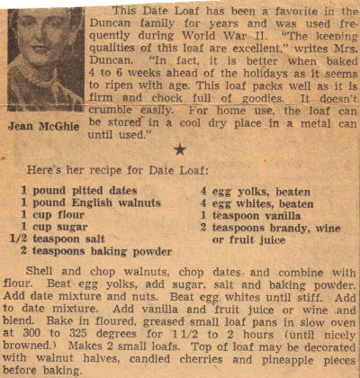 Vintage Date Loaf Recipe Clipping