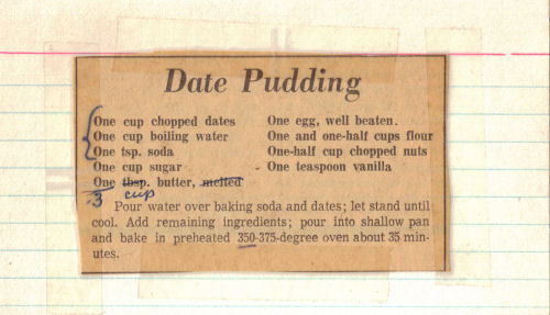 Date Pudding Recipe Card