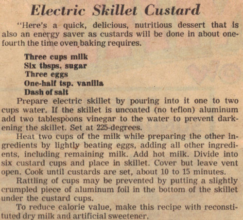 Recipe Clipping For Electric Skillet Custard