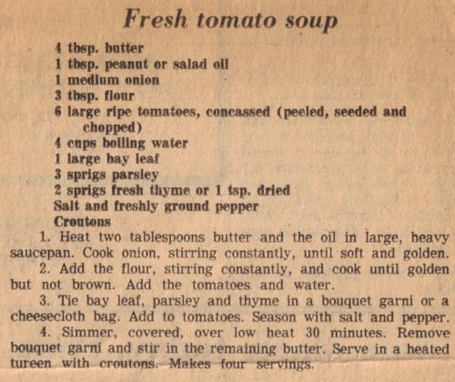 Recipe Clipping For Fresh Tomato Soup