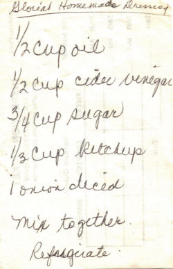 Handwritten Recipe For Gloria's Homemade Dressing
