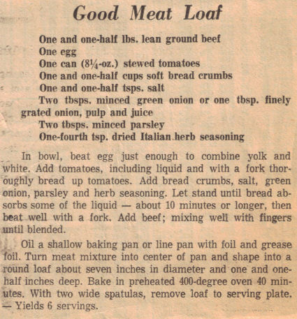 Good Meat Loaf Recipe Clipping