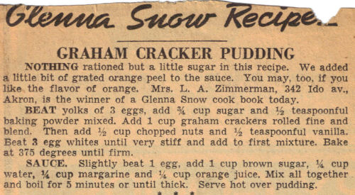 Vintage Graham Cracker Pudding Recipe Clipping