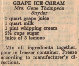 Grape Ice Cream Recipe Clipping