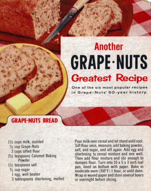 Vintage Grape-Nuts Bread Recipe Clipping