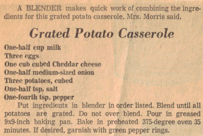 Recipe Clipping For Grated Potato Casserole