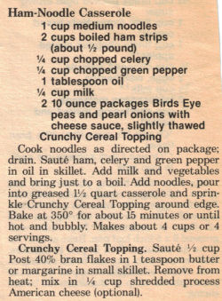 Recipe Clipping For Ham-Noodle Casserole