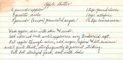 Handwritten Recipe Card For Apple Butter