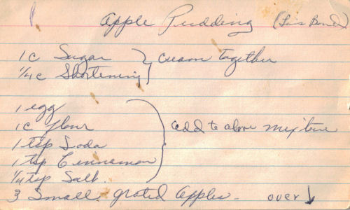 Handwritten Apple Pudding Recipe