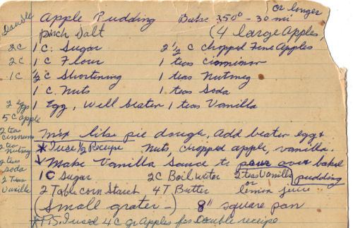 Vintage Recipe Card For Apple Pudding