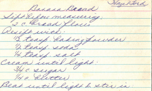 Handwritten Recipe For Banana Bread
