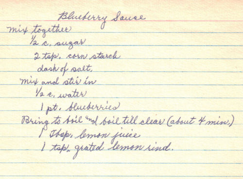 Handwritten Blueberry Sauce Recipe Card