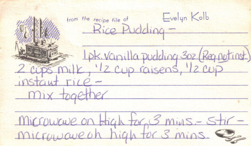 Recipe Card For Rice Pudding