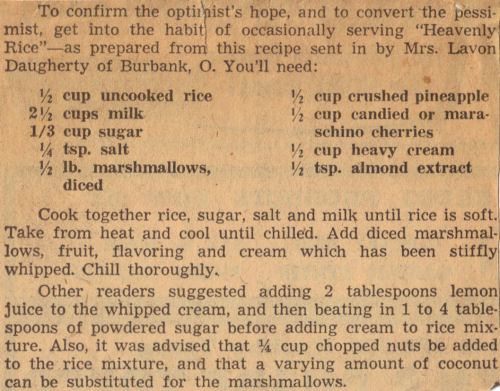 Heavenly Rice Recipe Clipping
