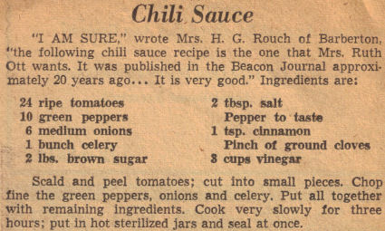 Recipe Clipping For Homemade Chili Sauce