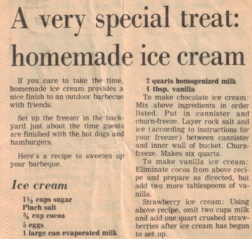 Homemade Ice Cream Recipe Clipping