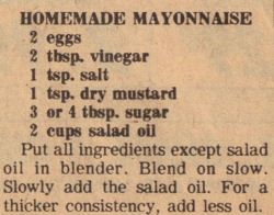 Recipe Clipping For Homemade Mayonnaise
