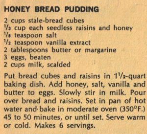 Recipe Clipping For Honey Bread Pudding