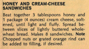 Recipe Clipping For Honey And Cream Cheese Sandwiches