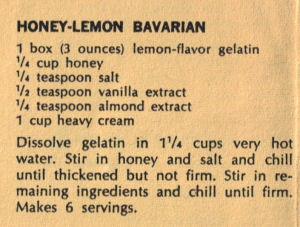 Recipe Clipping For Honey-Lemon Bavarian Dessert