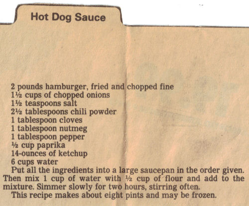 Recipe Clipping For Hot Dog Sauce