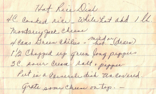 Handwritten Hot Rice Dish Recipe