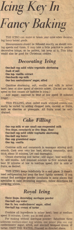 Icing key In Fancy Baking - Vintage Recipe Article