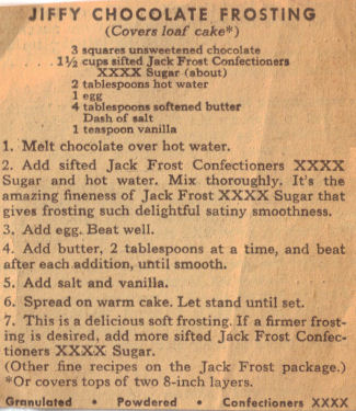 Jiffy Chocolate Frosting Recipe Clipping