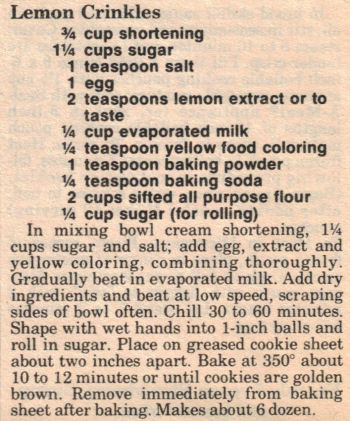 Recipe Clipping For Lemon Crinkles Cookies