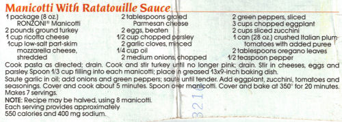 Recipe Clipping For Manicotti With Ratatouille Sauce