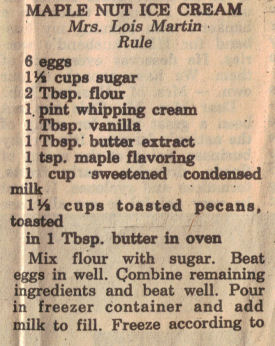 Maple Nut Ice Cream Recipe Clipping