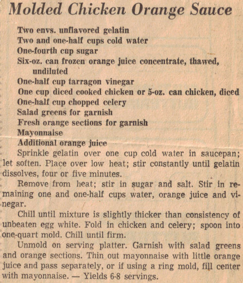 Recipe Clipping For Molded Chicken Orange Sauce