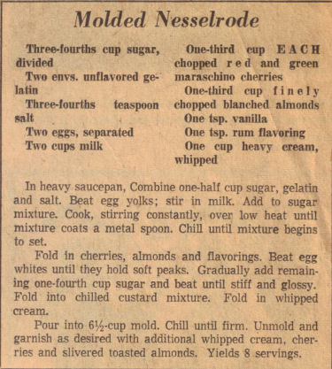 Vintage Recipe Clipping For Molded Nesselrode