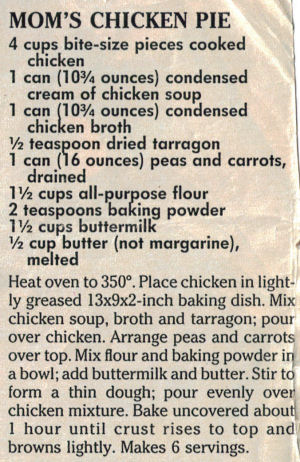 Recipe Clipping For Mom's Chicken Pie