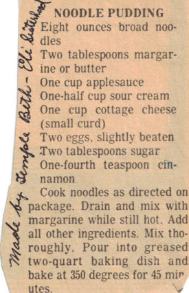 Noodle Pudding Recipe Clipping