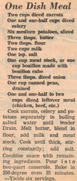Recipe Clipping For One Dish Meal