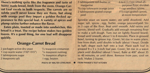 Vintage Recipe For Orange-Carrot Bread