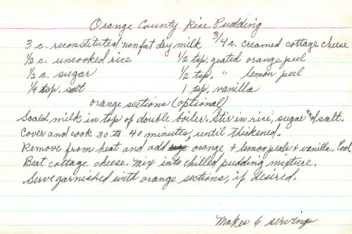 Orange County Rice Pudding Recipe Card