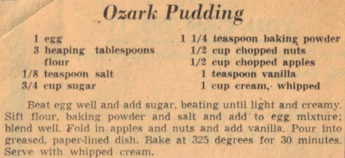 Ozark Pudding Recipe Clipping