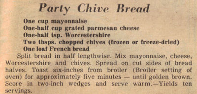 Recipe Clipping For Party Chive Bread