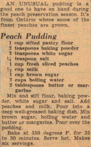 Vintage Clipping For Peach Pudding Recipe