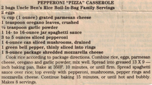 Recipe Clipping For Pepperoni Pizza Casserole