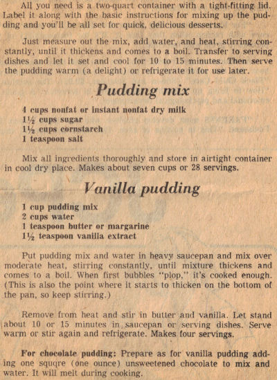 Make Ahead Pudding Mix Recipe