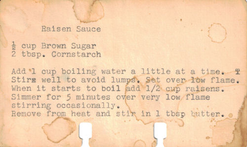 Old Recipe Card For Homemade Raisin Sauce