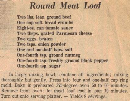 Round Meat Loaf Recipe Clipping