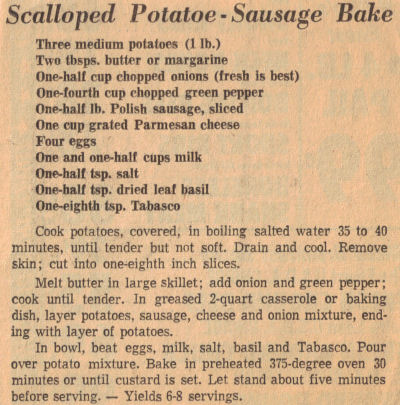 Recipe Clipping For Scalloped Potatoe-Sausage Bake